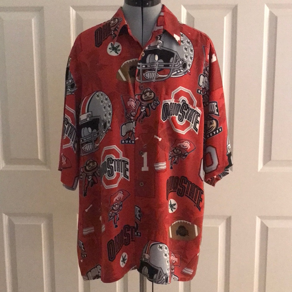 Reyn Spooner Ohio State University OSU Football Brutus Buckeye Red Gray Shirt L